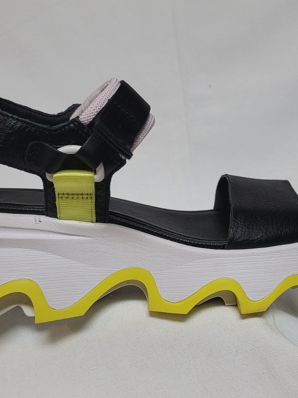 Sorel Women's Black Platform Sandal with Yellow Accent